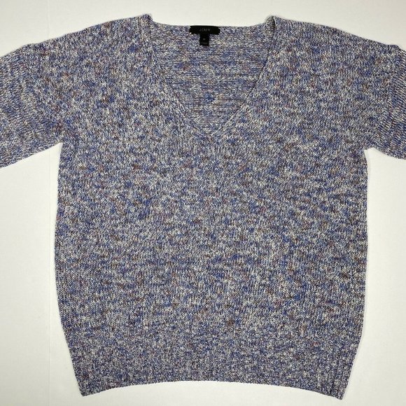 J Crew Women's Medium Blue Heather Marled Long Flared Sleeve V Neck Sweater - Picture 7 of 12